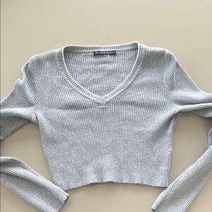 Gray Brandy Melville Ribbed V-Neck Crop Top